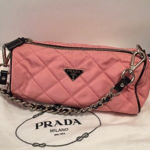 Authentic Prada Pink Quilted Nylon Roll Bag